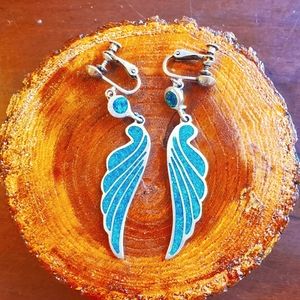 Sterling 925 Angel Wings Screw On Earrings